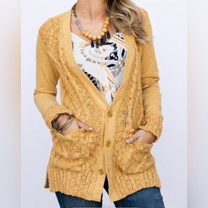 Women's Evy's Tree "The Chloe" Long Knit Sweater in the color Curry. Size Large